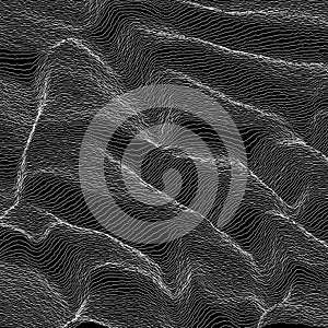 Vector striped grayscale background. Abstract line waves. Sound wave oscillation. Funky curled lines. Elegant wavy