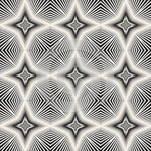 Vector striped seamless pattern with diagonal cross lines, angled shapes, stars.