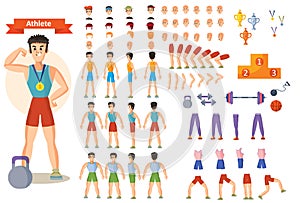 Vector strong man athlete. Character creation set