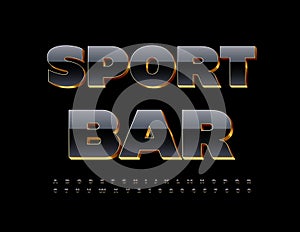 Vector stylish Signboard Sport Bar. Glossy Black Font. Modern Alphabet Letters and Numbers