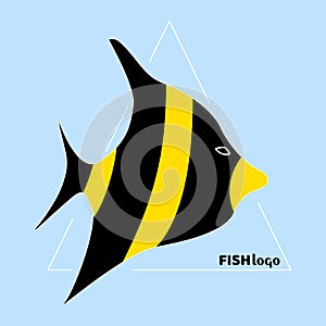 Vector stylize illustration of Moorish Idol, Zanclus cornutus fish logo photo