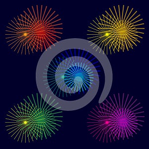 Vector stylized colorful fireworks