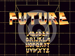 Vector of stylized vintage font and alphabet. Retro Futurism