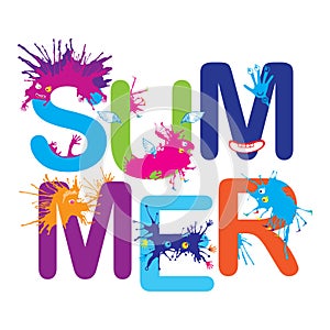 Vector summer banner with cartoon funny monsters isolated on white background. Square composition with cute monster collection.