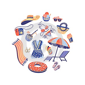 Vector summer beach hand drawn clipart.