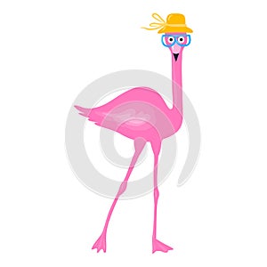 Vector summer card with funny pink flamingo. T