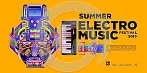 Vector summer electronic music festival banner layout design template