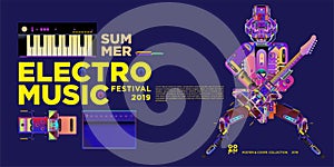 Vector summer electronic music festival banner layout design template