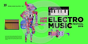 Vector summer electronic music festival banner layout design template