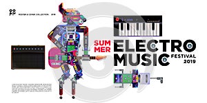 Vector summer electronic music festival banner layout design template