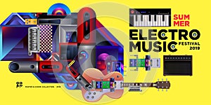 Vector summer electronic music festival banner layout design template