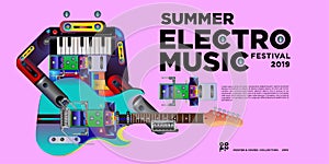 Vector summer electronic music festival banner layout design template