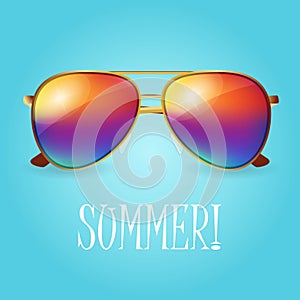 Vector summer illustration of realistic colored sunglasses
