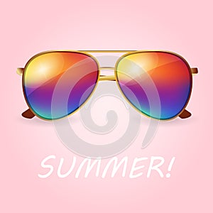 Vector summer illustration of realistic colored sunglasses
