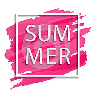 Vector summer illustration of white frame on pink background