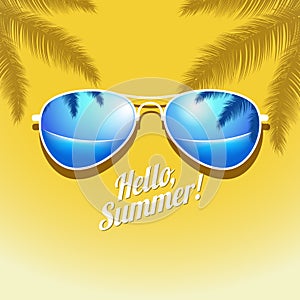 Vector Summer poster with sunglasses palm