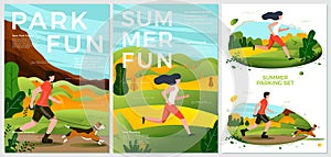 Vector summer posters - roller riding and running