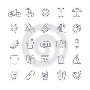 Vector summer thin line icons set