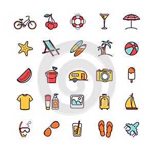 Vector summer thin line icons