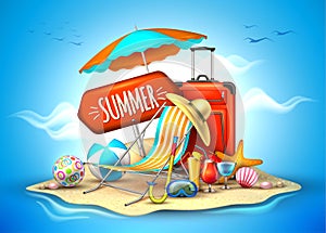 Vector summer vacation realistic 3d poster