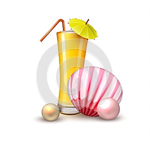 Vector summer vacation realistic juice glass shell