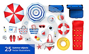 Vector summertime illustration set of beach items