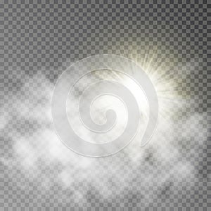 Vector sun and cloud isolate on background.