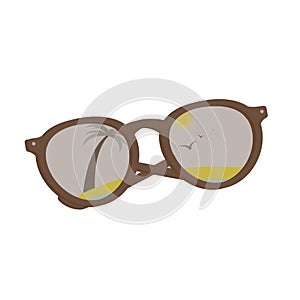 Vector sun glasses with tropical beach reflection