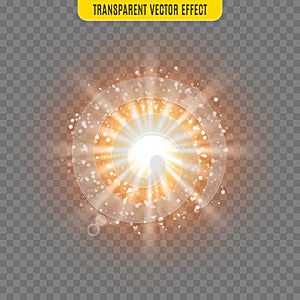 Vector sun light lens flare glare template transparent effect illustration. Glitter beams