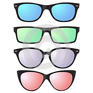 Vector sunglasses icons with semitransparent lenses