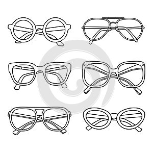 Vector sunglasses icons set on white background