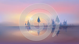 Vector  sunrise scene. Nature background.