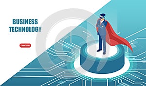 Vector of a super hero business man wearing VR glasses