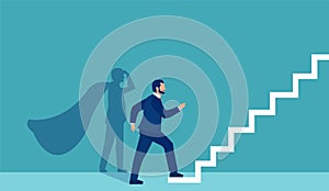 Vector of a super hero businessman stepping up on stairs climbing to success