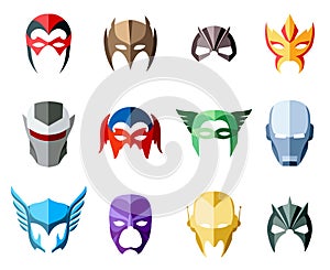 Vector super hero masks for face character in flat