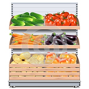 Vector Supermarket Shelf with Vegetables