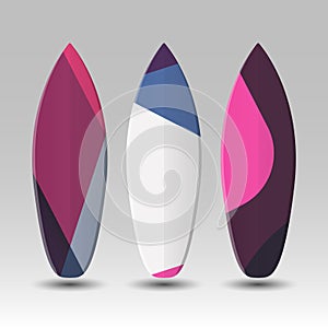 Vector Surfboards Design with Abstract Colorful Geometric Shapes Pattern