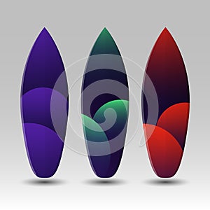 Vector Surfboards Design with Abstract Colorful Geometric Shapes Pattern