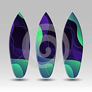 Vector Surfboards Design with Abstract Colorful Geometric Shapes Pattern