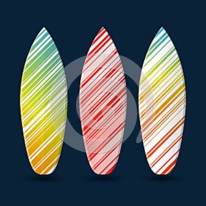 Vector Surfboards Design with Abstract Colorful Striped Pattern