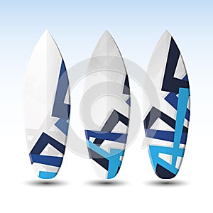 Vector Surfboards Design Template with Abstract Blue Pattern