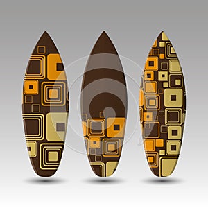 Vector Surfboards Design Template with Oldschool Round Squares Pattern