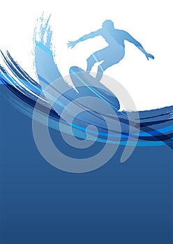 Vector Surfing Silhouette Background Illustration With Text Space.