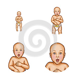 Vector surprised baby hairless kid avatar icons