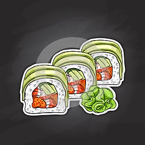 Vector sushi color sketch, Dragon roll