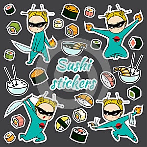 Vector sushi stickers pattern