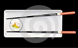 Vector of Sushi on white plate with chopstick