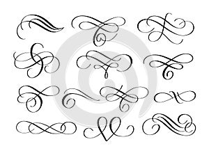 Vector swirl flourishes ink pen calligraphy set