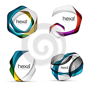 Vector swirl hexagon set, geometric business icons or web banners templates with sample slogan. Created with color