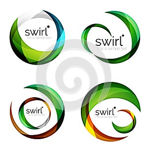 Vector swirl set, geometric business icons or web banners templates with sample slogan. Created with color overlapping